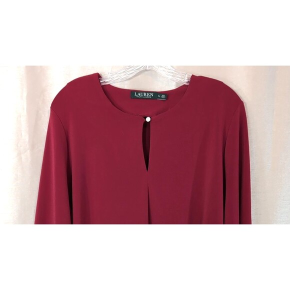 Lauren Ralph Lauren Blouse Women's Size XL Red Flowy Flare Long Sleeve Elegant - Picture 13 of 16